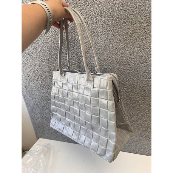 Jijou Capri Leather Hand Bag Tote Bag Gray Hand Italy Made Work Office Everyday - Picture 2 of 11